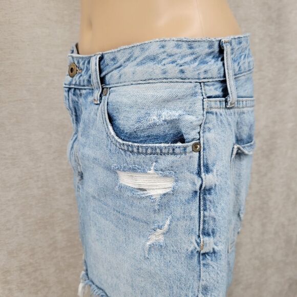 Pistola Denim Blue Jean Asymmetrical Frayed Hem Mini Skirt Distressed - Picture 2 of 9